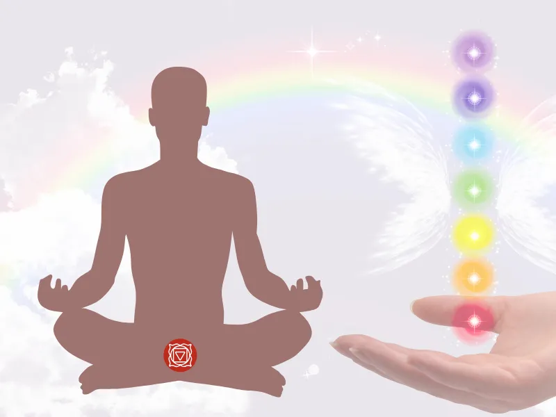 root-chakra-position-diagram 海底輪位置圖:紅色能量點對應會陰處,代表安全感與穩定性