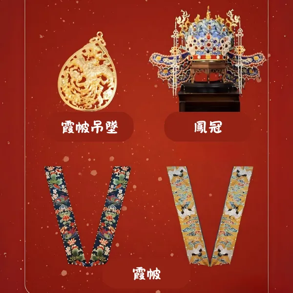 鳳冠霞帔構造與霞帔墜示意圖