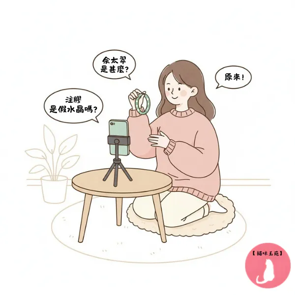 蝦皮直播主展示玉石手串，回答佘太翠與水晶真假疑問的封面