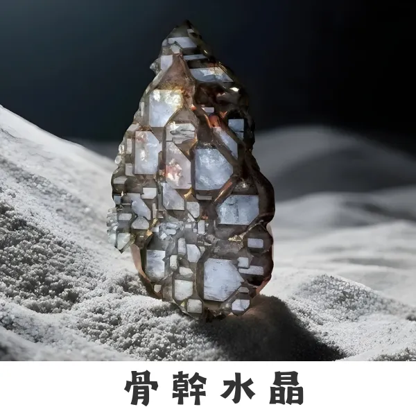 骨幹水晶外觀：層層疊紋如鱷魚皮，帶來深層轉化與穩定力量