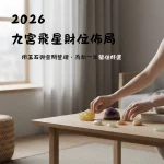 2026 九宮飛星財位佈局示意圖，農曆年前整理空間與玉石擺放